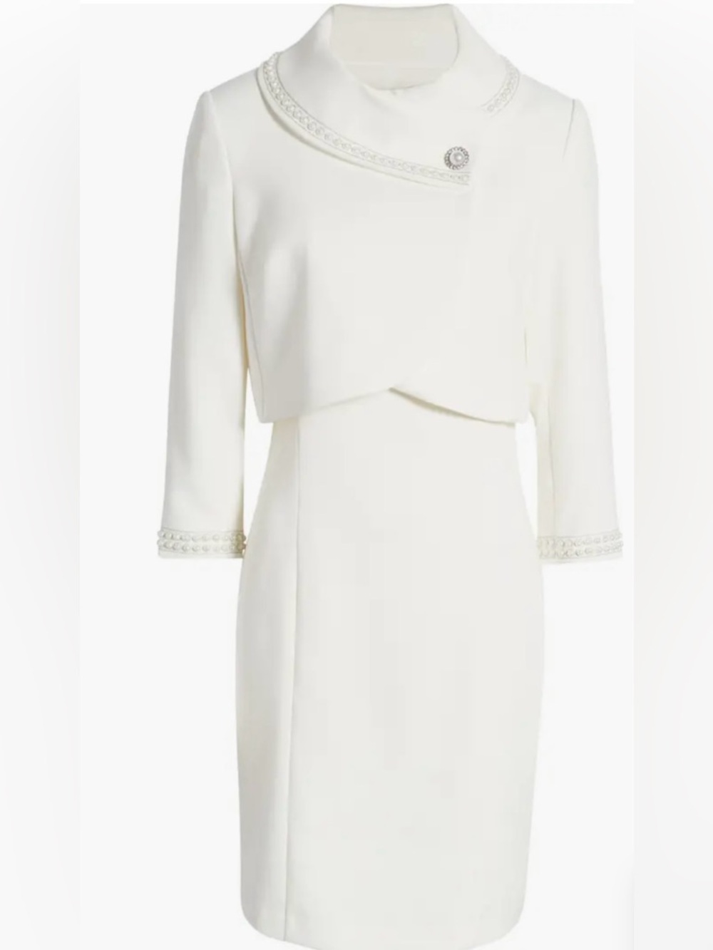 NWT Tahari Arthur S. Levine | Ivory Pearl-Trimmed Dress & Jacket Suit Set | Sz 2 - Picture 9 of 10